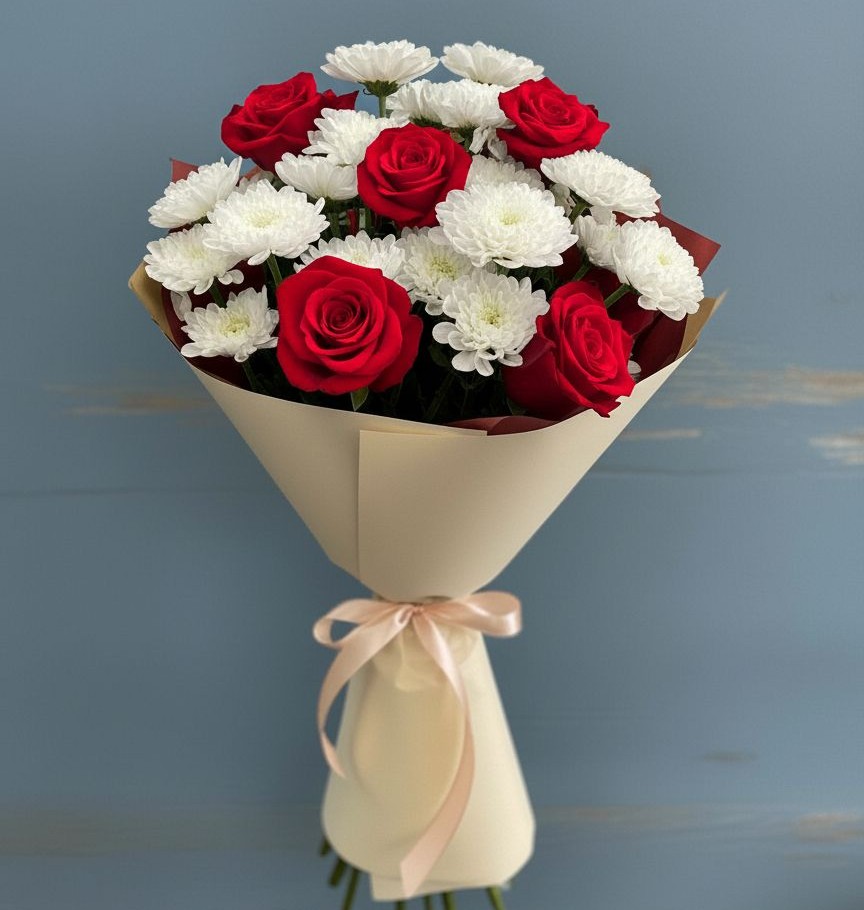 Букет цветов из: Розы и Хризантемы в Новорождественской