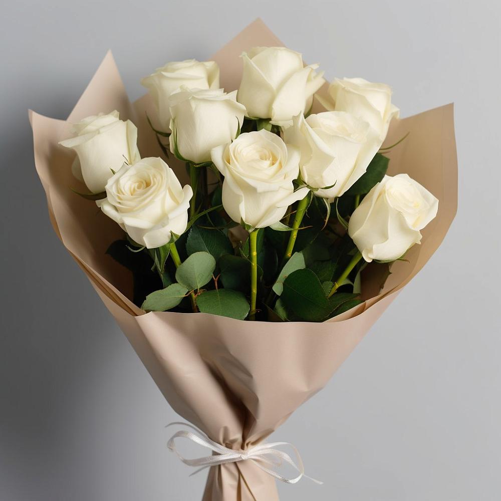 Букет 9 Белых роз Эдлесс Лав в Новорождественской