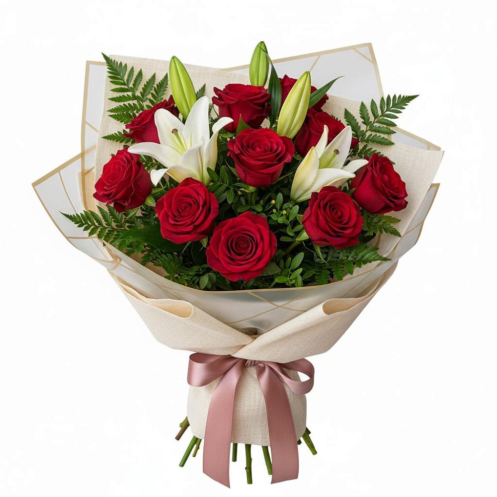 Букет цветов из: Лилии и Розы в Новорождественской