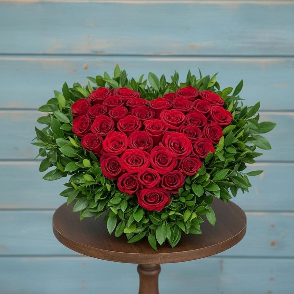 Цветочная композиция из Розы в виде сердца в Новорождественской