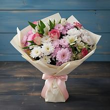 Букет цветов из:  Хризантемы, Альстромерии и Розы в Новорождественской