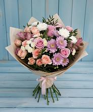 Букет цветов из:  Хризантемы, Розы и Альстромерии в Новорождественской