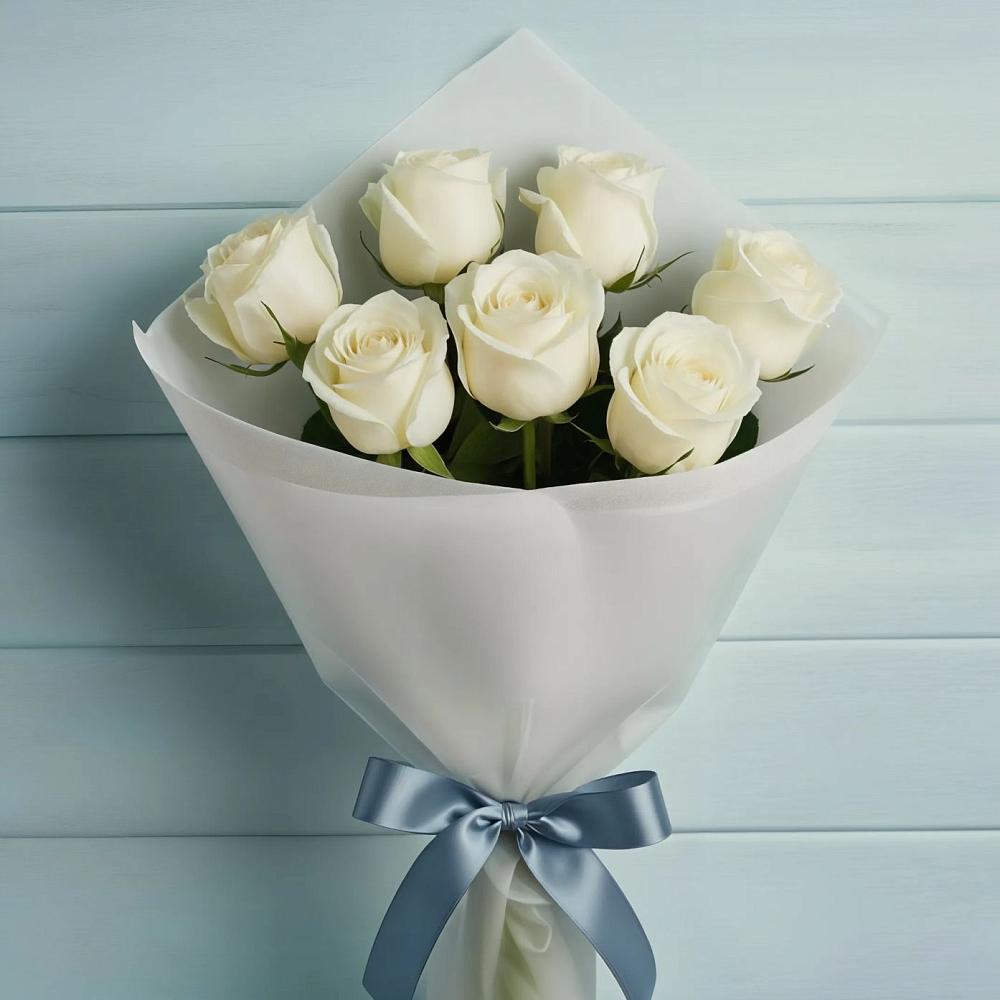 Букет 7 Белых роз Эдлесс Лав в Новорождественской